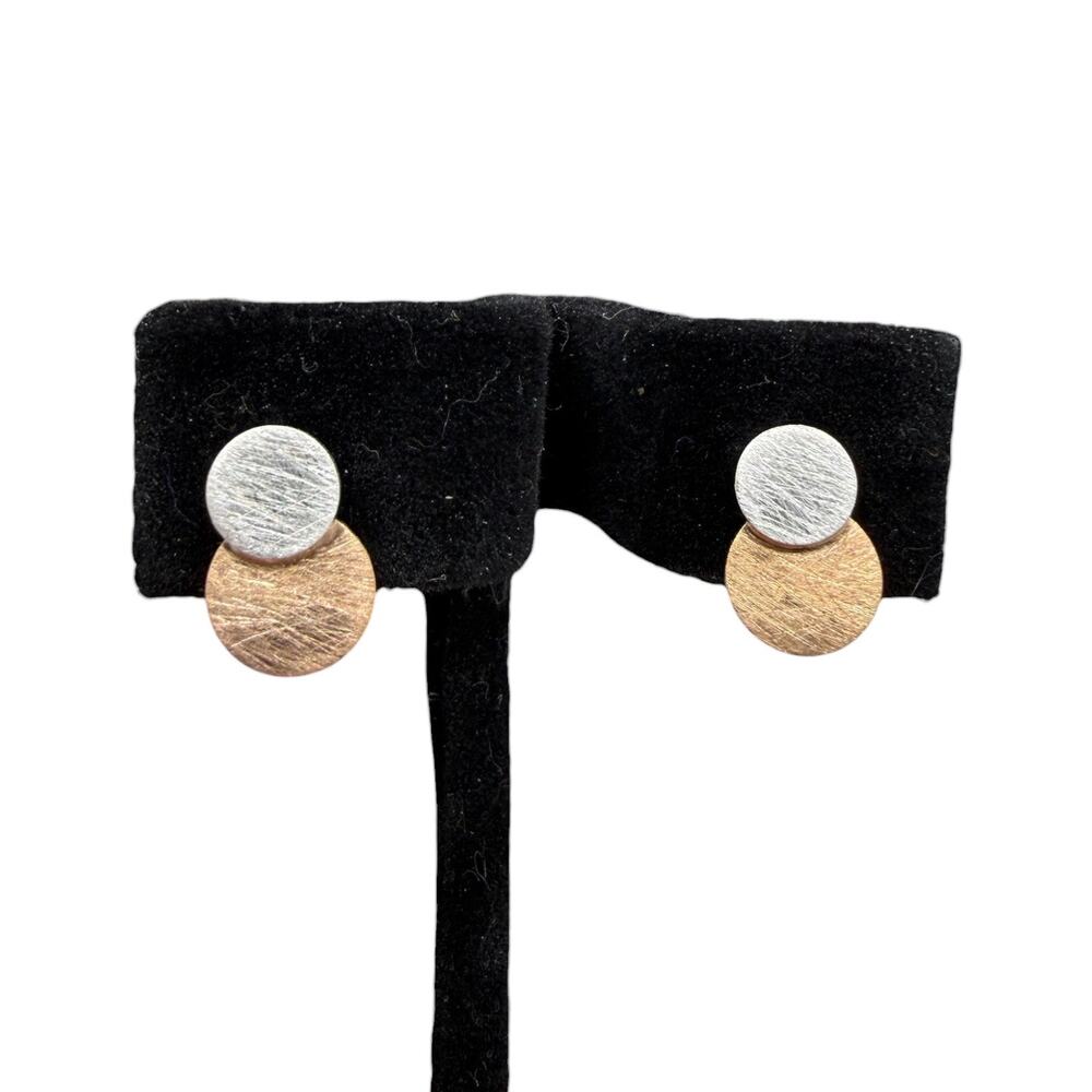 Silver Rose Gold Disc Circles Post Stud Earrings 925 Sterling Silver Minimalist